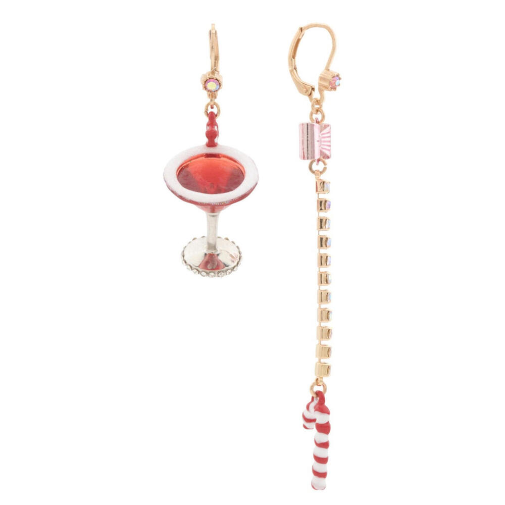 Betsey Johnson Cocktail and Candy Cane Dangle Earrings NWT